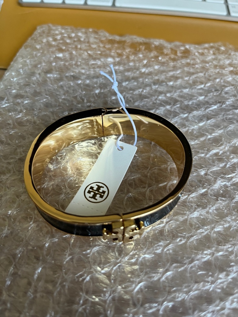 Tory Burch Polished Gold Logo Hinge Bracelet